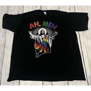 Gay Jesus Ah Men’s T Shirt Amen LGBTQ Pride Rainbow LGBT Christian 3XL XXXL